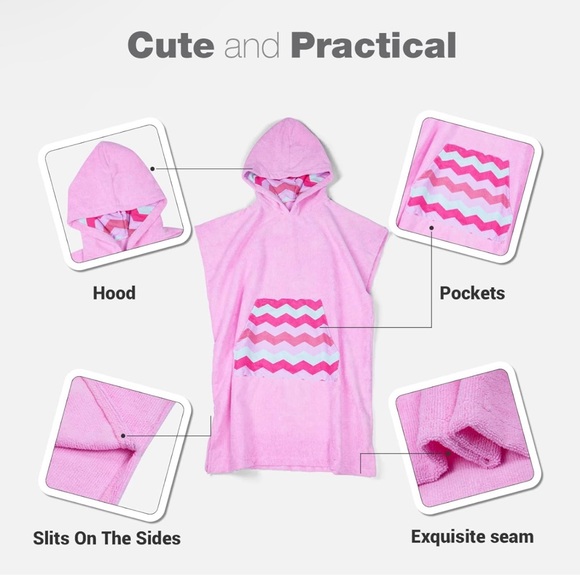 Towel Poncho for Kid, Beach Cover Up with Hood Zip Pocket - Picture 2 of 4